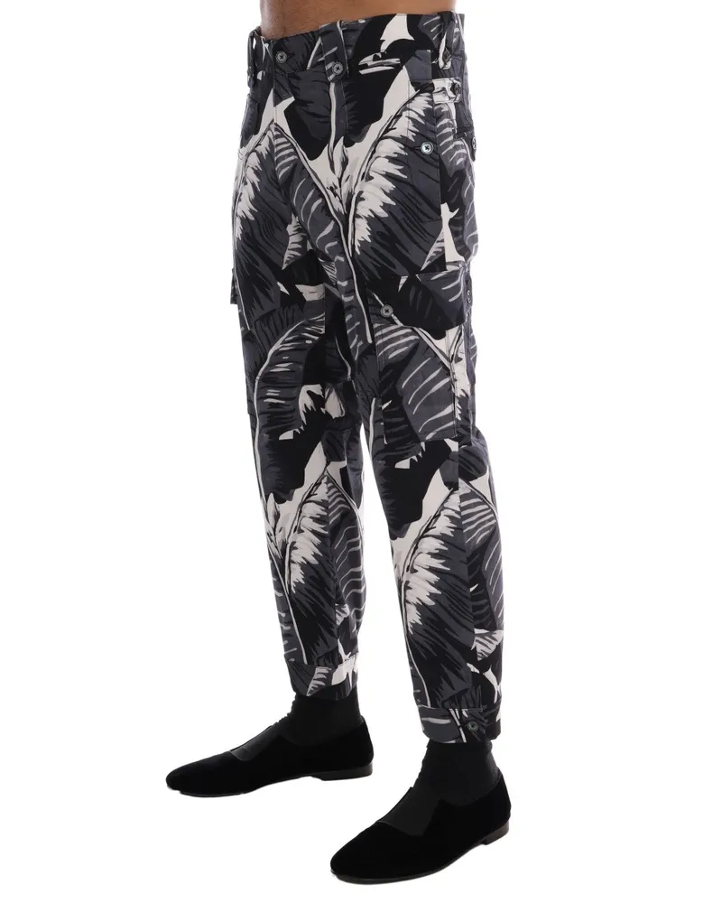 Dolce & Gabbana Men's Gray Banana Leaf Cotton Pants Black Black