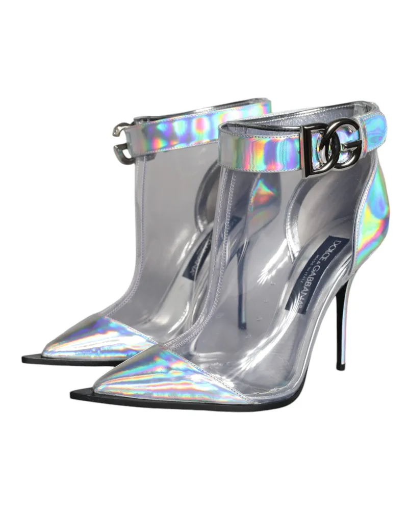 Dolce & Gabbana Women's Silver Iridescent Pvc Pointed Short Boots Shoes Calf Leather Pu Polyester Silver