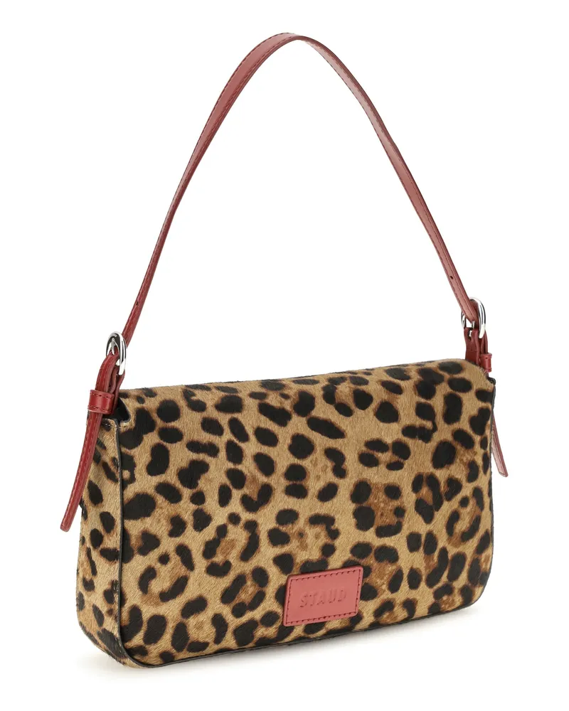 STAUD Women's Shoulder Bag Harlow Leopard Beige Calf Leather Beige
