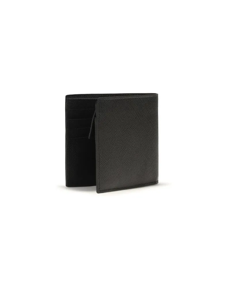 Prada Men's Black Calf Leather Bos Taurus Wallet Black
