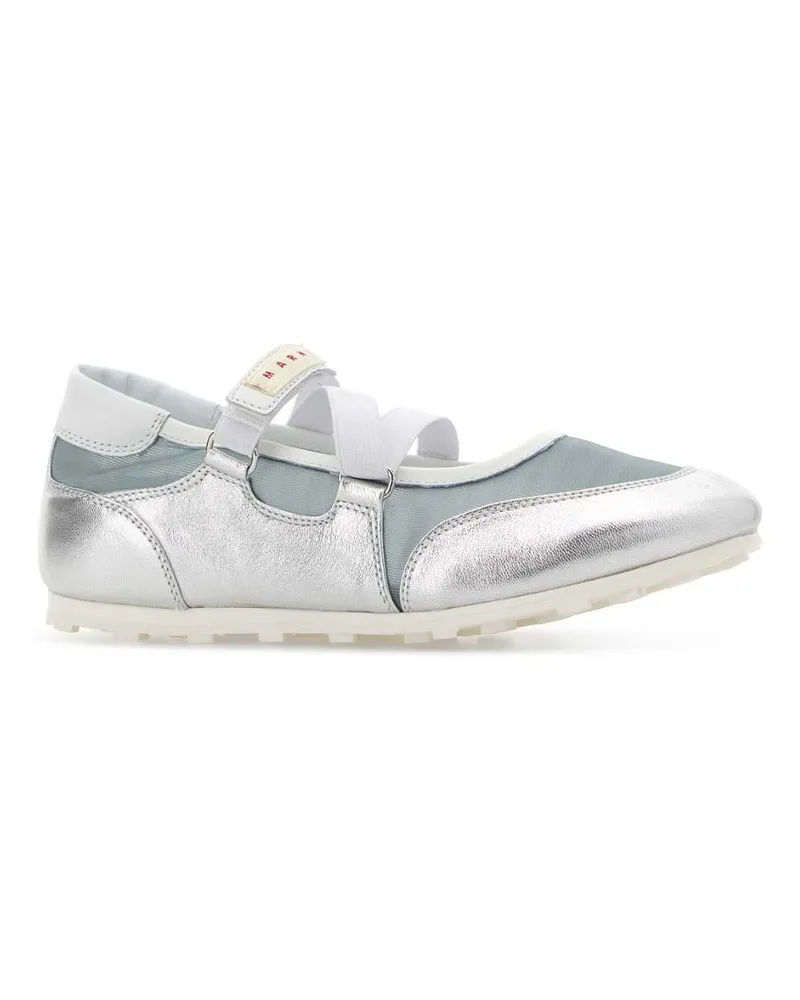 Marni Women's Silver Mesh And Leather Soccer Retro Ballerinas Lightbluesilver Sneaker Silver