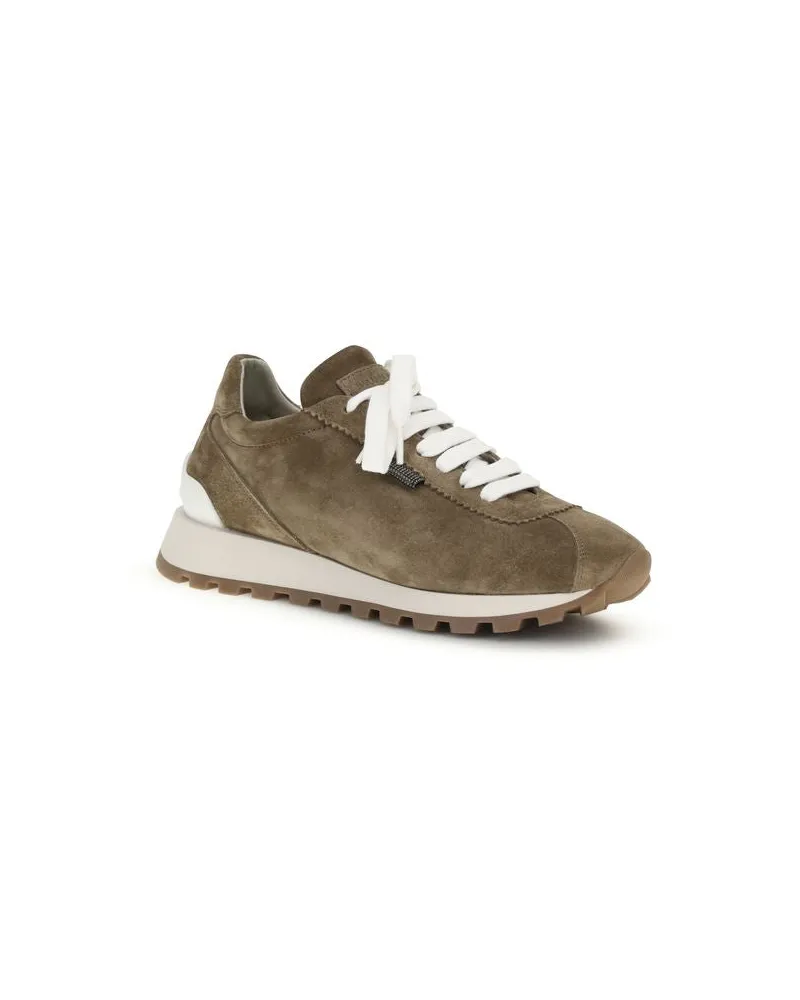 Brunello Cucinelli Women's Brown Calf Leather Bos Taurus Platform Sneakers Brown