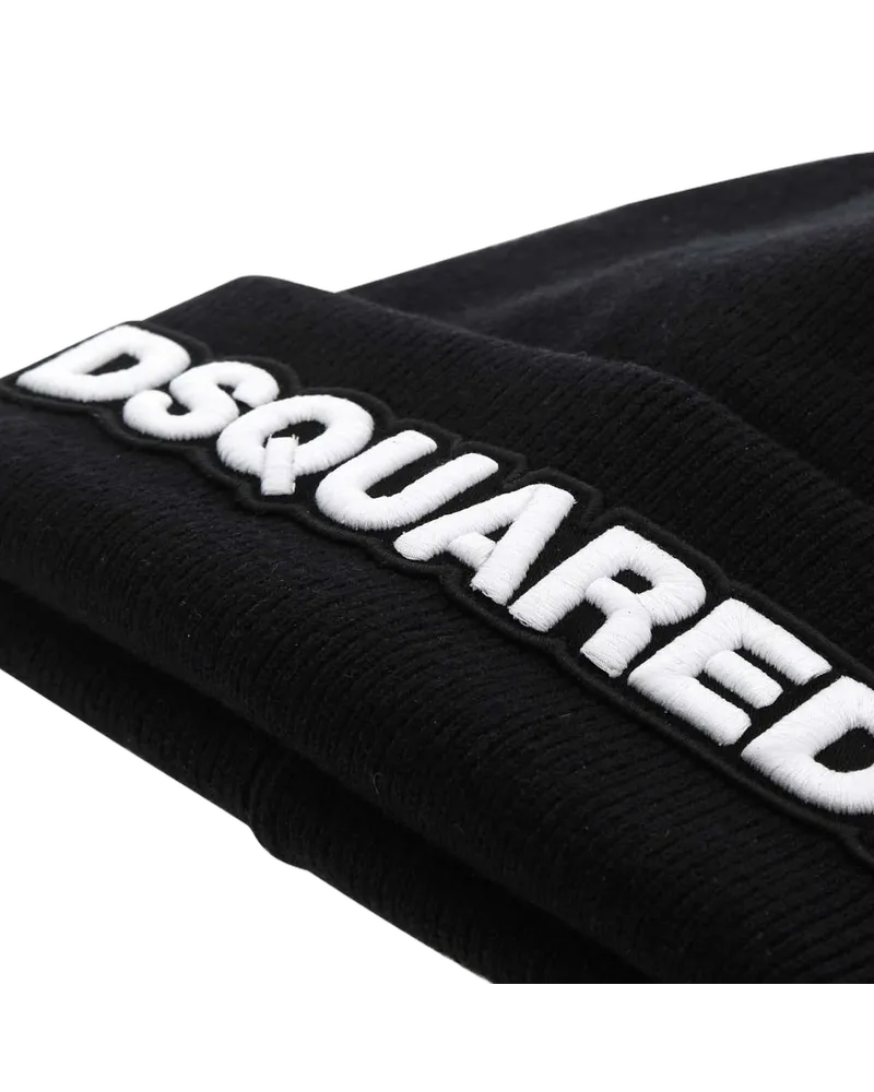 Dsquared2 KNM000115040001 Logo-Embroidered Wool Beanie — Black Black