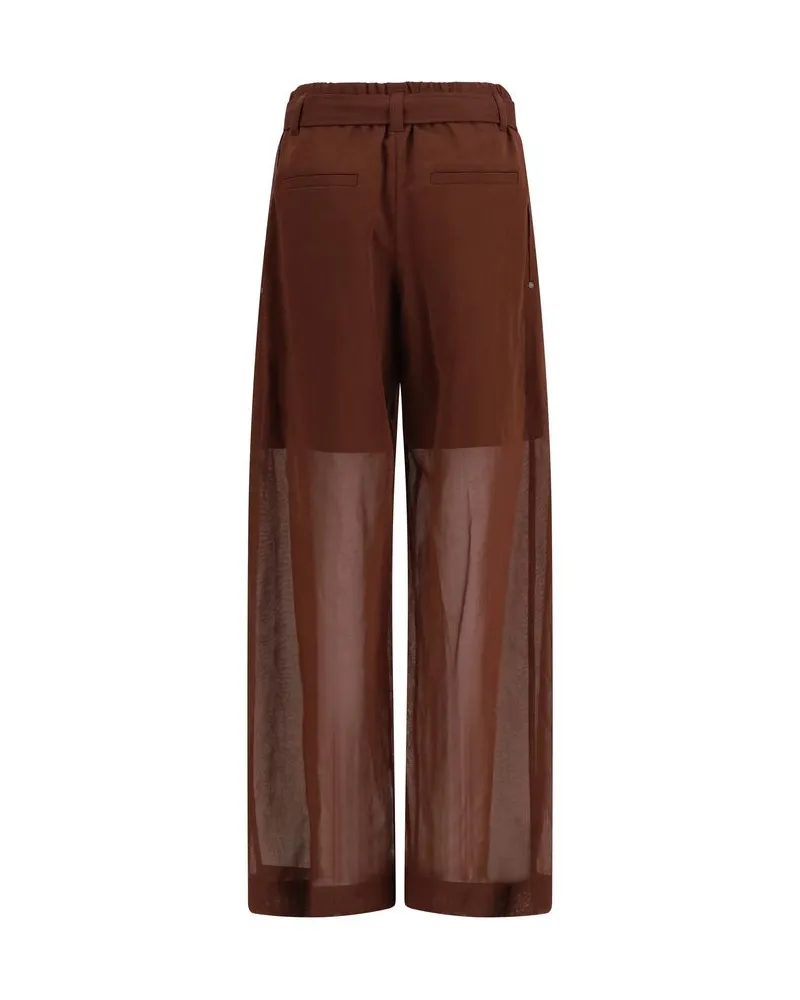 Brunello Cucinelli Cotton Organza with Monili Trousers — Brown Brown