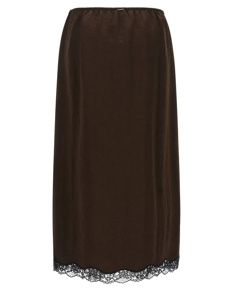 Twin-Set Froissé Satin with Lace Hem Skirt — Brown Brown