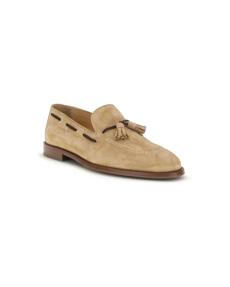 Brunello Cucinelli Men's Brown Calf Leather Bos Taurus Slip-On Loafers Brown
