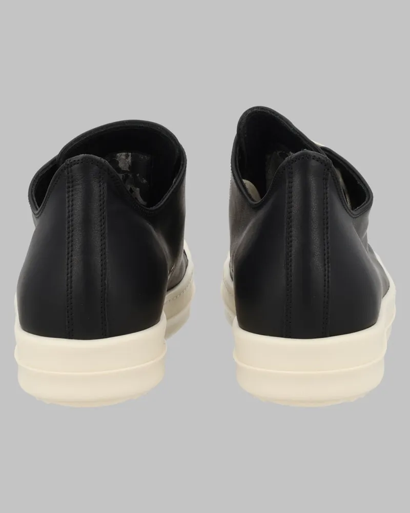 Rick Owens Smooth Leather Low-Top Sneakers — Black Black
