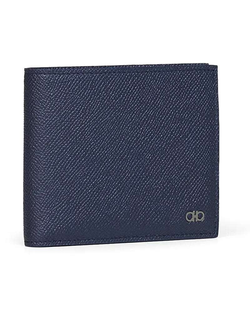 Ferragamo Men's Wallet Gancini Dark Navy Calfskin Blue Calf Leather & Cardholders Navy
