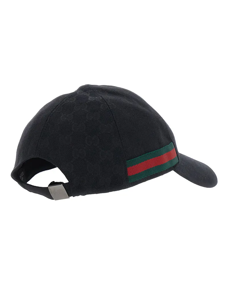 Gucci Men's Baseball Cap With Web Detail Black Gg Canvas Hat Black