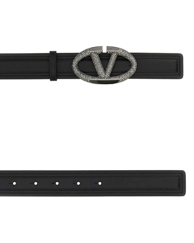 Valentino Garavani Women's Black Leather Vlogo The Bold Edition Belt Neroblackdiamond Exterior: Cinture Black
