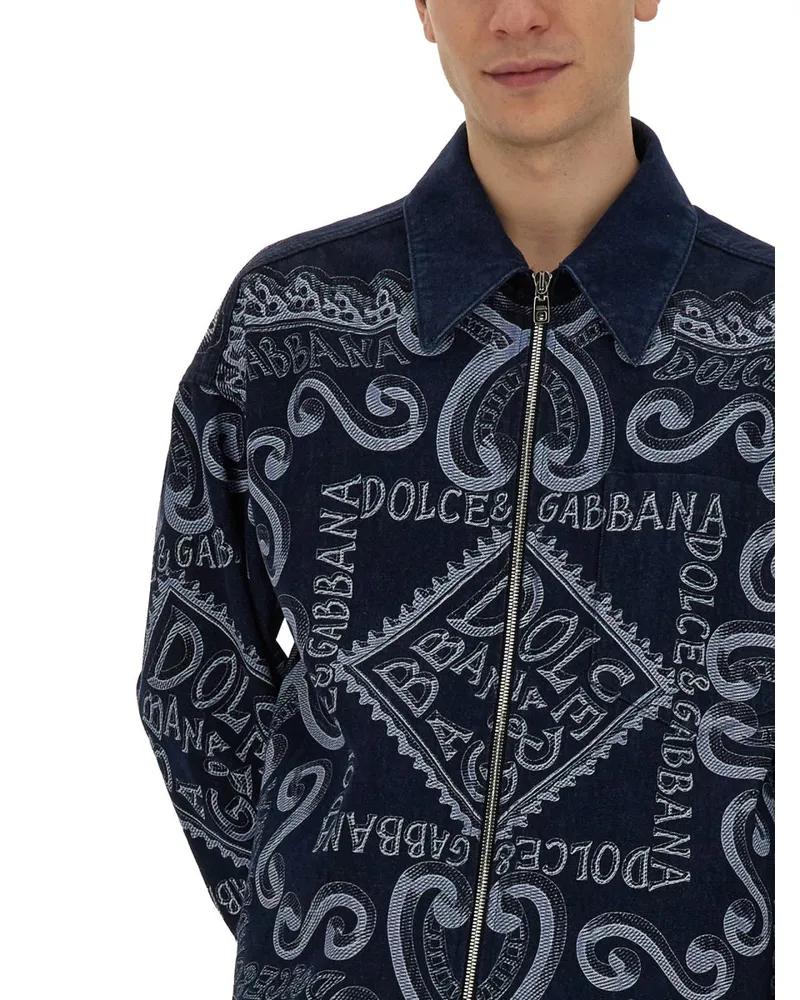 Dolce & Gabbana Navy Print Cotton Cardigan — Navy Navy