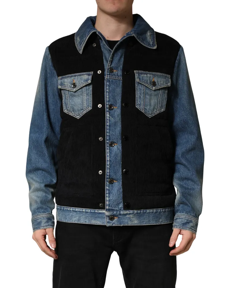 Dolce & Gabbana Black Blue Cotton Denim Blouson Men Jacket And Clothing Blue
