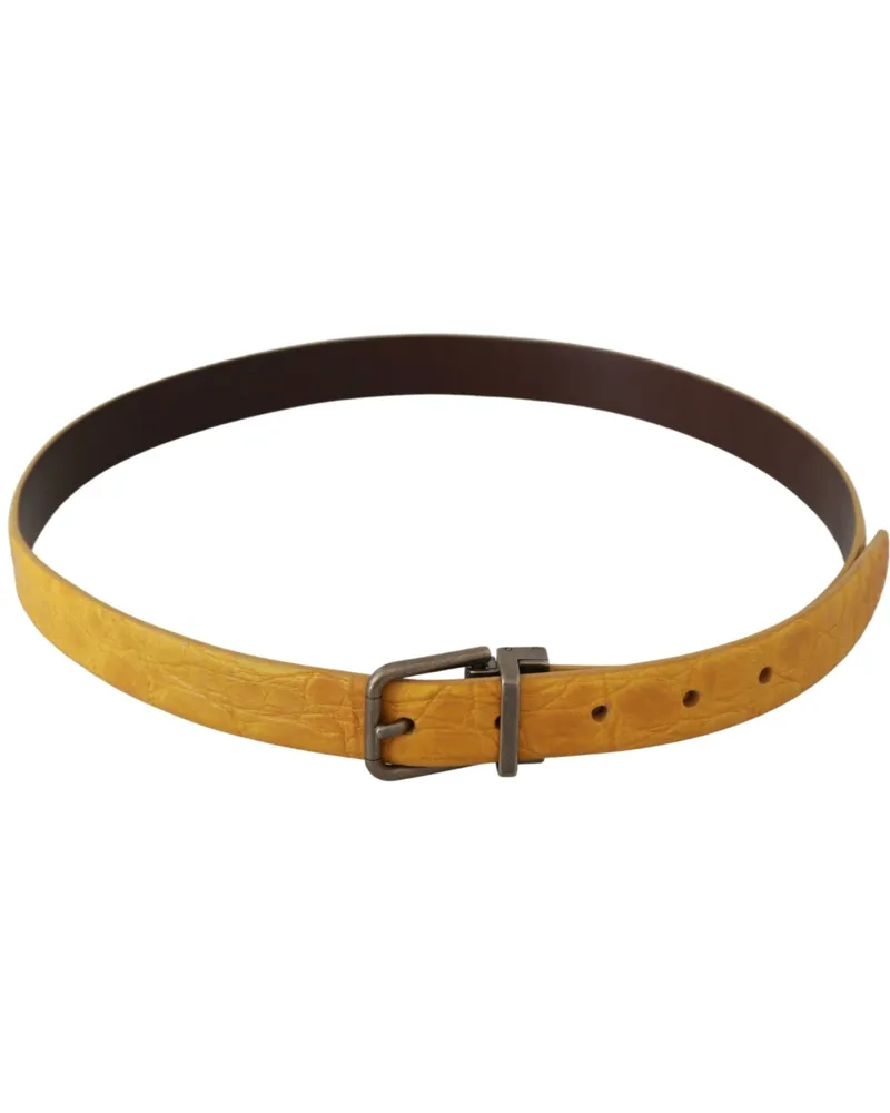 Dolce & Gabbana Men's Yellow Exotic Skin Leather Grey Buckle Belt Gray Yellow