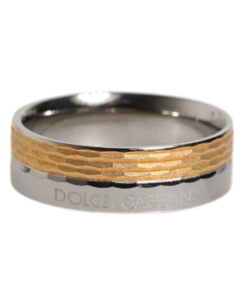 Dolce & Gabbana Men's Gold Silver Tone Real Brass Dg Logo Ring Natural Gem Gold