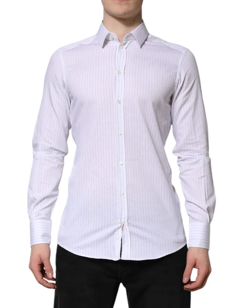 Dolce & Gabbana Men's White Stripes Cotton Long Sleeve Formal Shirt White