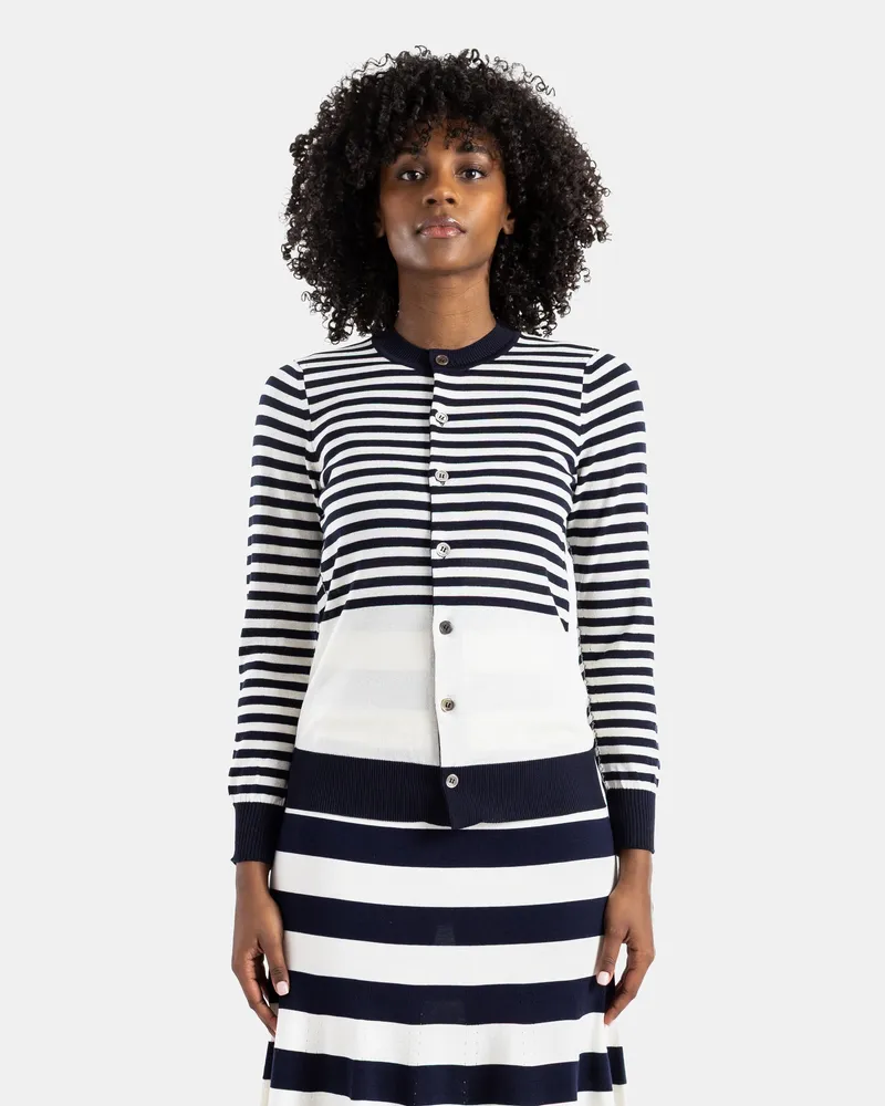 Junya Watanabe Women's Striped Round-Neck Cardigan Black And White Blue Sweater Multicolor