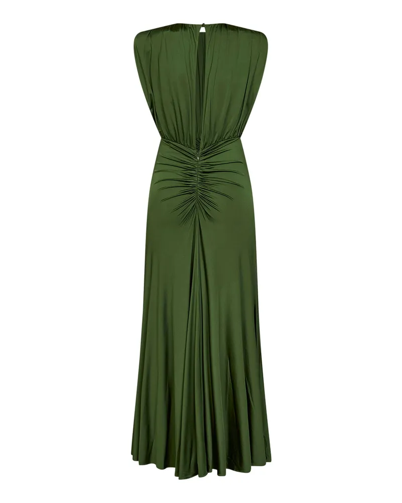 Self-Portrait Women's Long Gathered Jersey Dress Olive Green Viscose Green