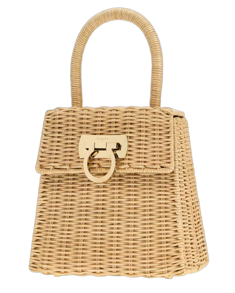 Ferragamo Women's Raffia Handbag Naturalex216176neronero Beige