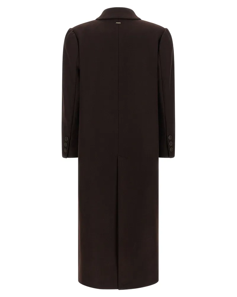 Twin-Set Double-Breasted Wool Blend Coat — Brown Brown