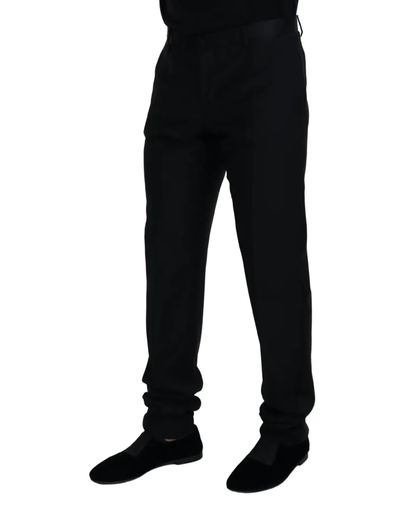 Dolce & Gabbana Men's Black Wool Chino Formal Pants Virgin Silk Polyester Black