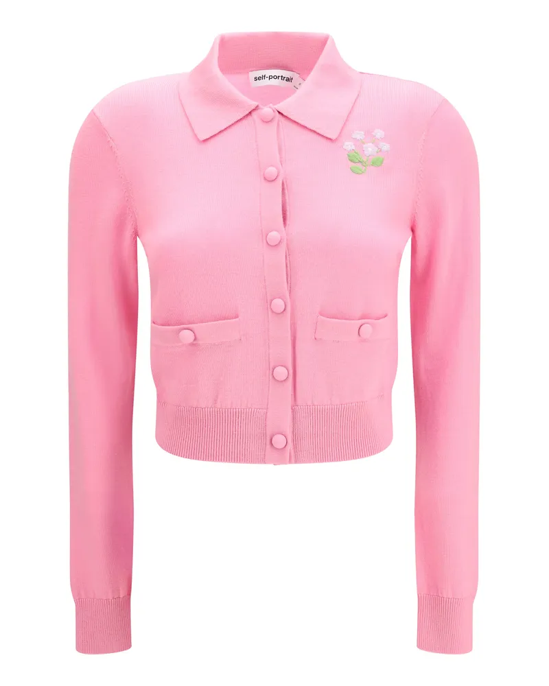 Self-Portrait Women's Knit Cardigan Floral Embroidered Pink Wool (ovis Aries) Sweater Pink