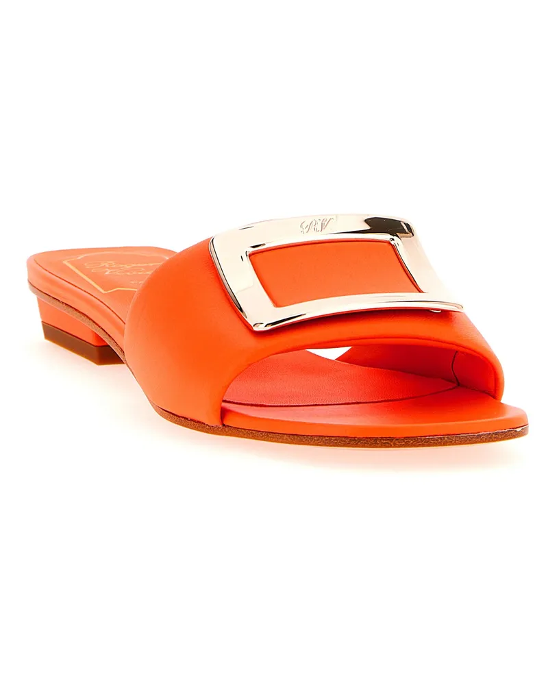 Roger Vivier Metal Buckle Slides — Orange Orange