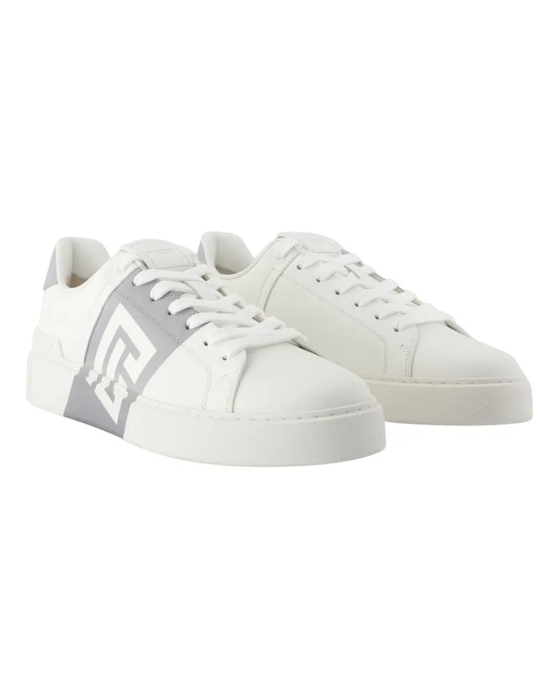 Balmain Men's B-Court Sneakers -  Leather White-Grey Calfskin Shoes White