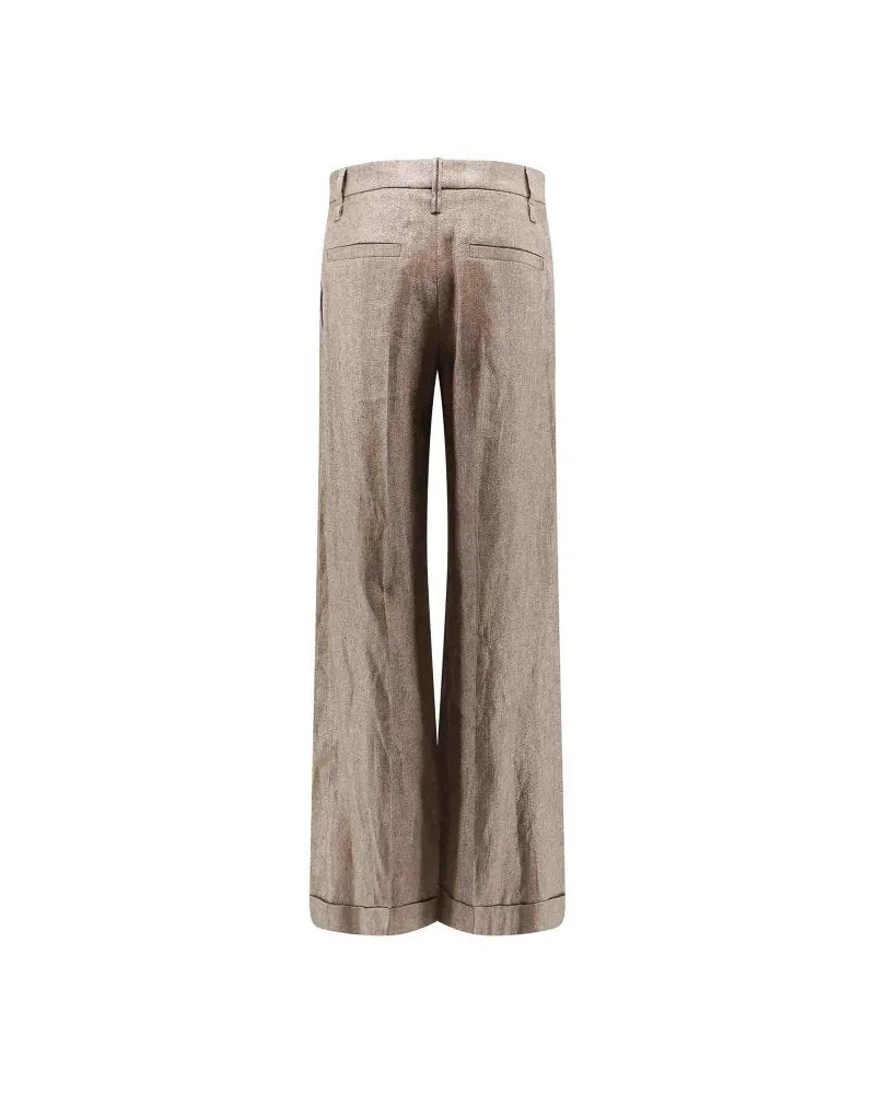 Brunello Cucinelli Linen Blend Trousers — Brown Brown