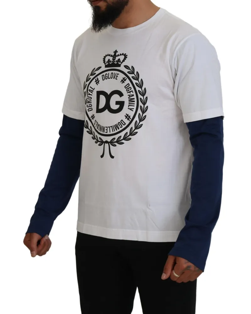 Dolce & Gabbana Men's Logo-Embroidered Crew Neck Sweatshirt White Cotton Sweatshirts White
