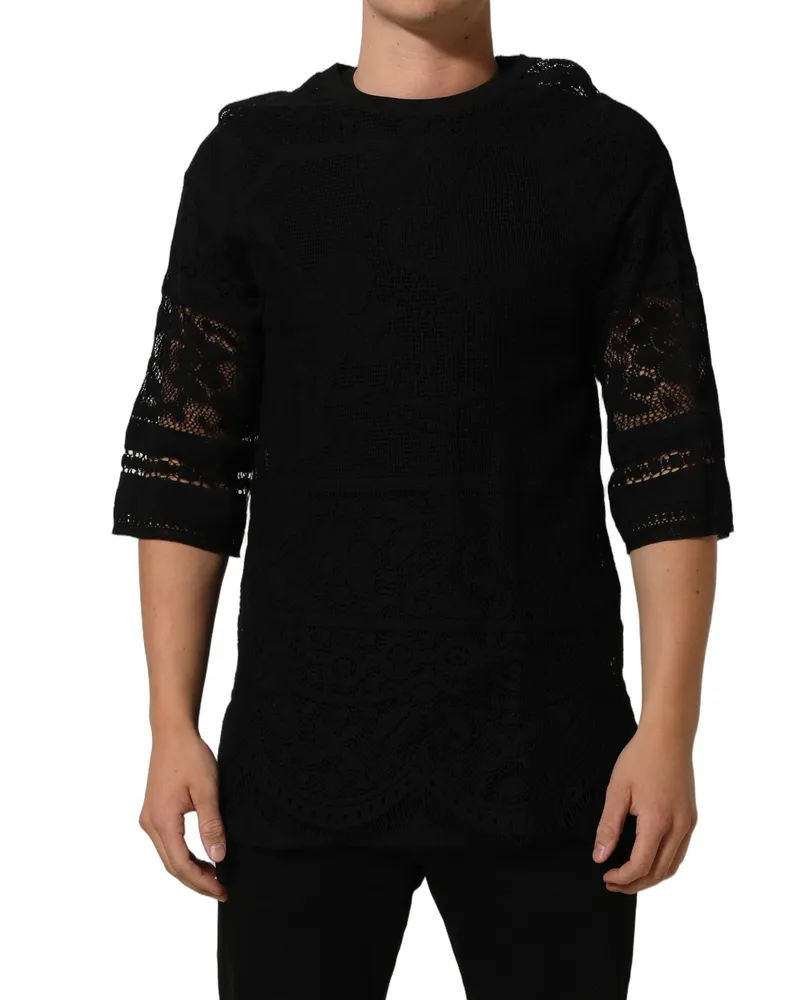 Dolce & Gabbana Lace-Trimmed Cotton T-Shirt — Black Black