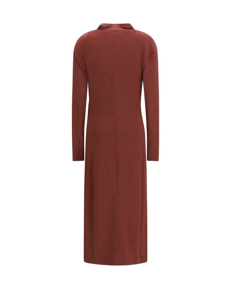 Brunello Cucinelli Merino Wool Draped Dress — Red Red