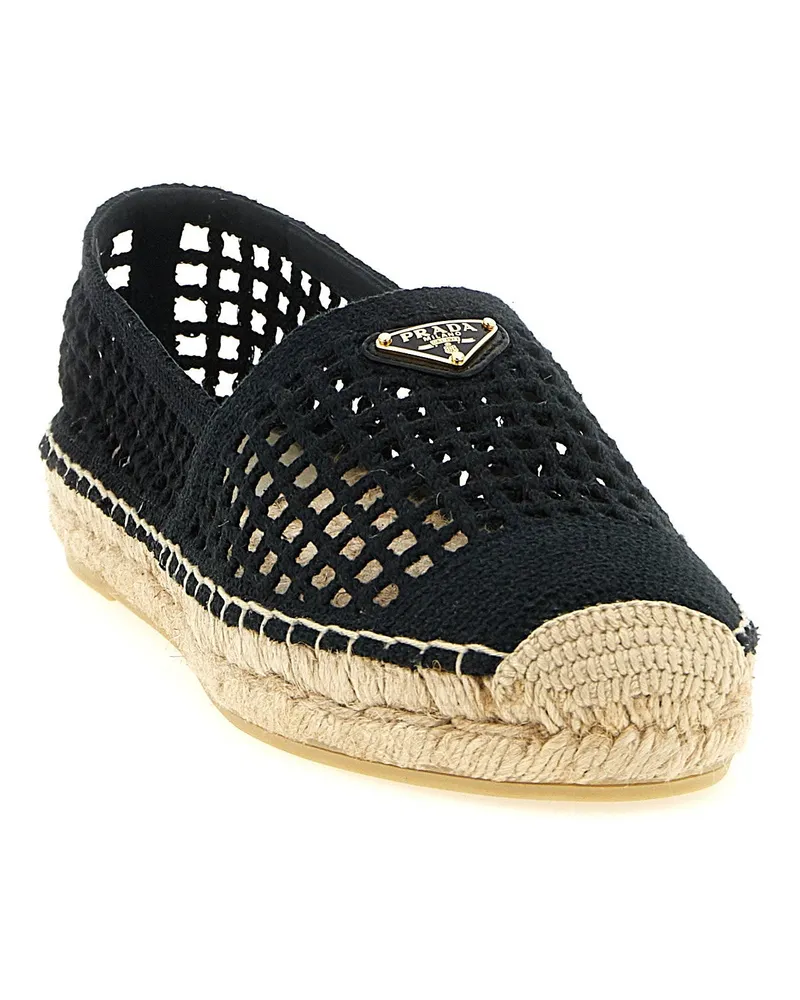 Prada Crochet Knit Espadrille Flat — Black Black