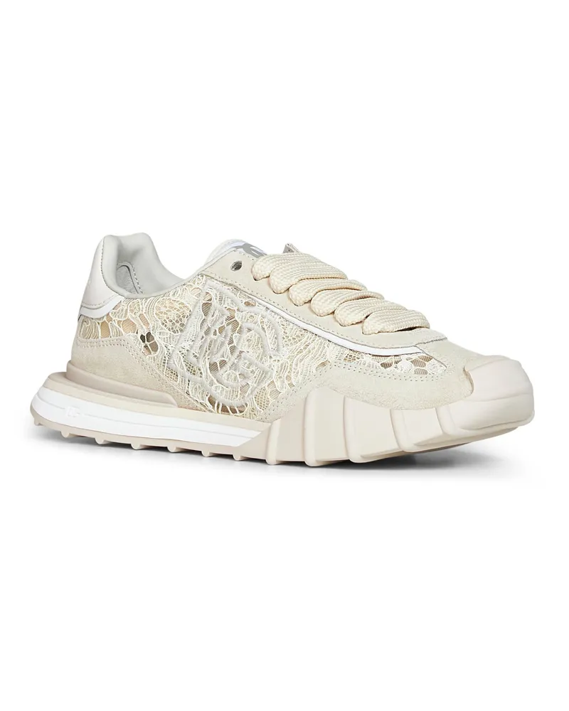 Dolce & Gabbana Women's Low-Top Sneakers Beige Calf Suede Trainers Beige