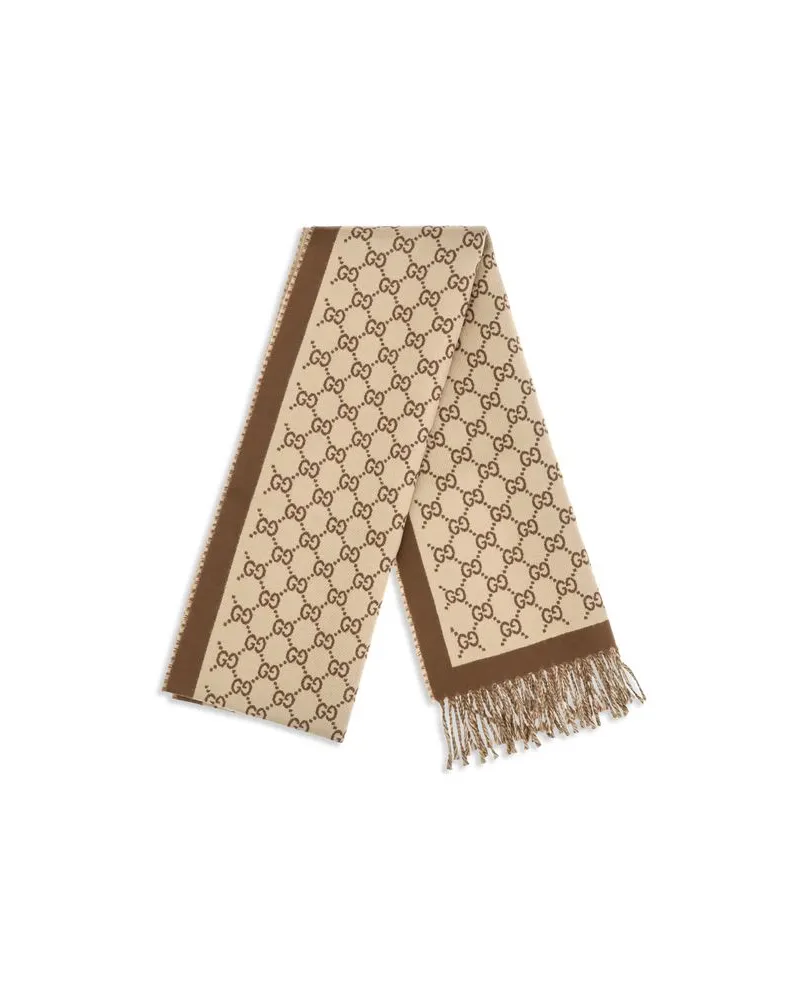 Gucci GG Logo-Jacquard Merino Wool Scarf — Beige Beige