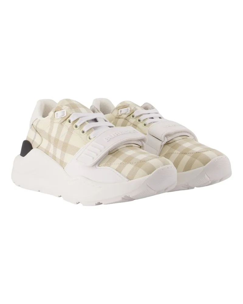 Burberry Women's New Regis Large Check Sneakers -  Nylon Ivory Shoes White