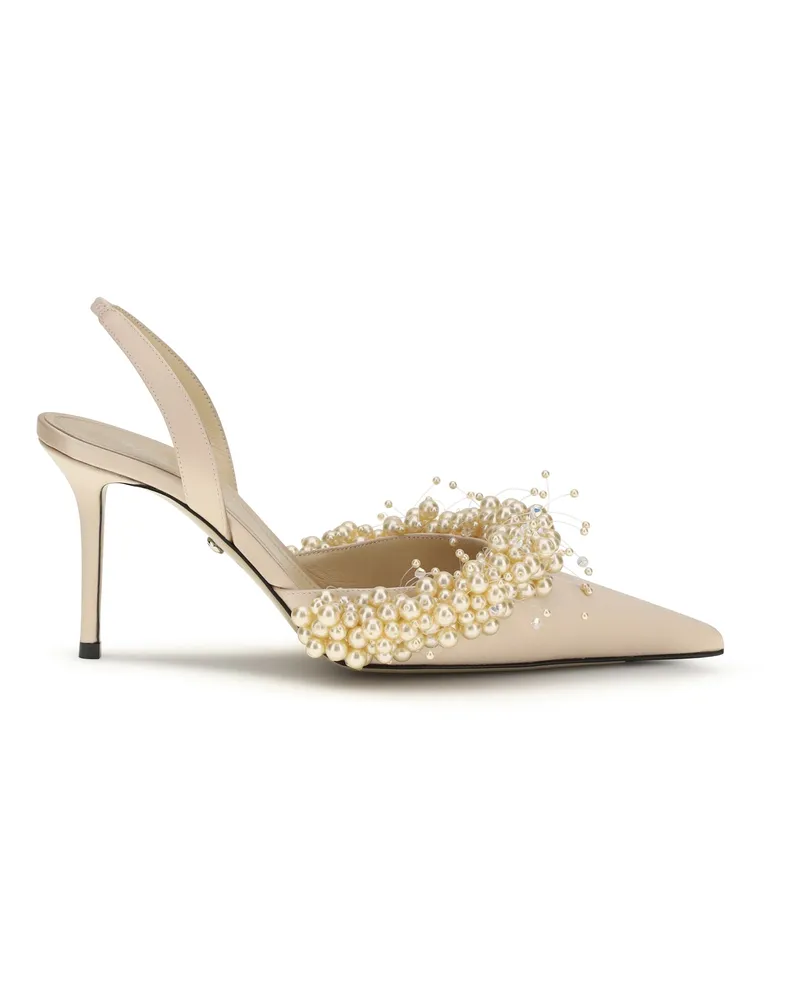 Mach & Mach Women's Slingback Pumps Golden Silk High Heel Shoes Beige