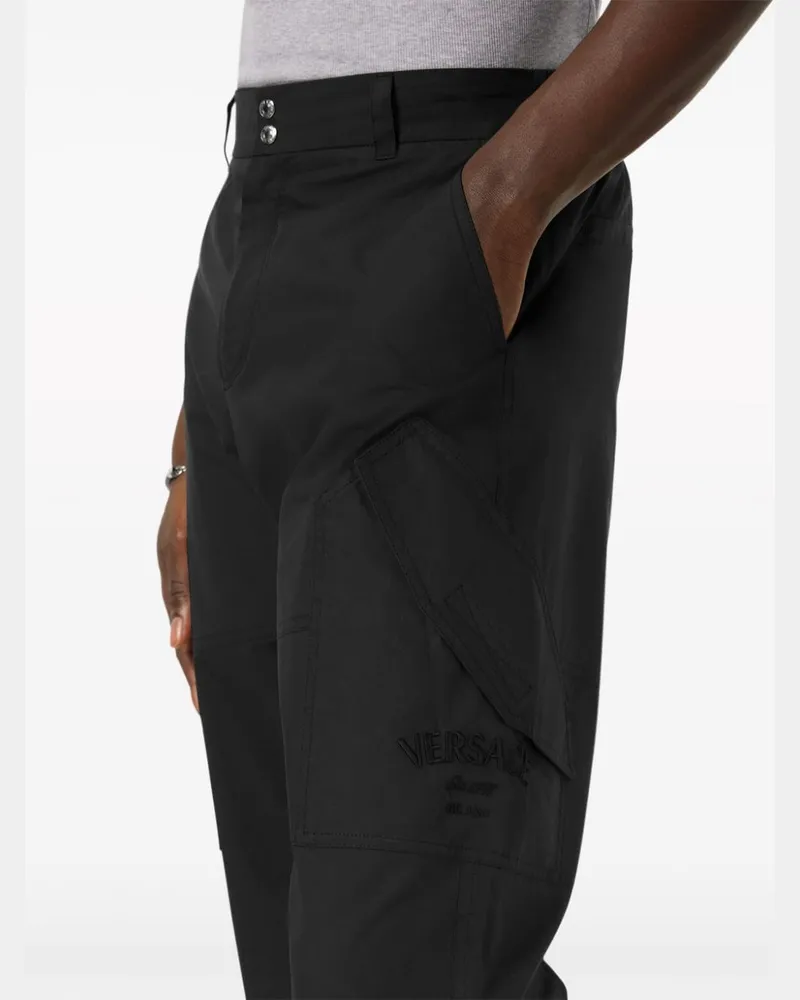Versace Embroidered Logo Trousers — Black Black