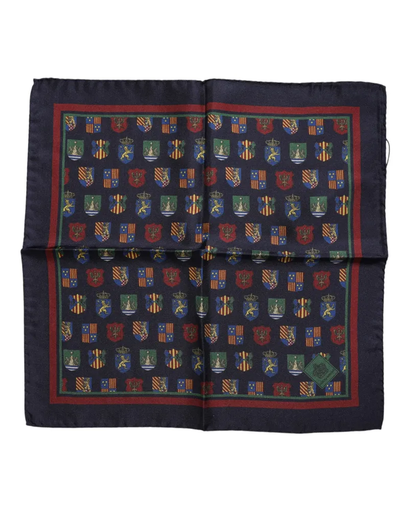 Dolce & Gabbana Men's Multicolor Medals Square Foulard Scarf Silk Navy