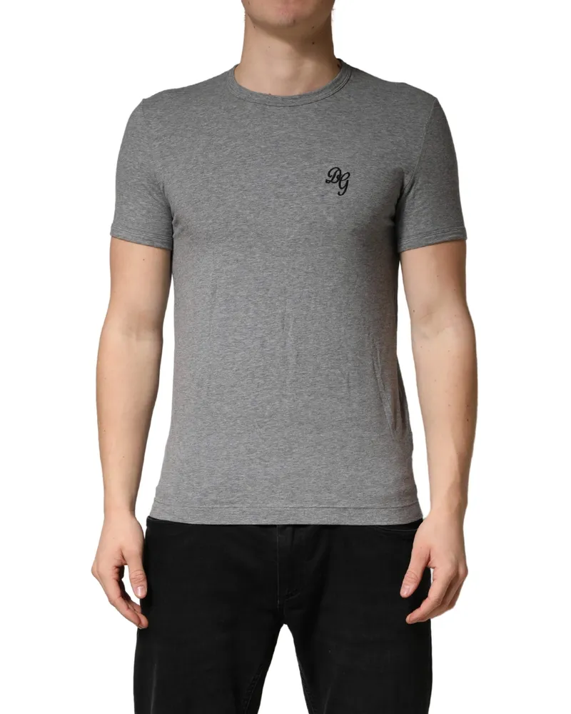 Dolce & Gabbana Gray Dg Logo Crew Neck Men Underwear T-Shirt Cotton Elastane Gray