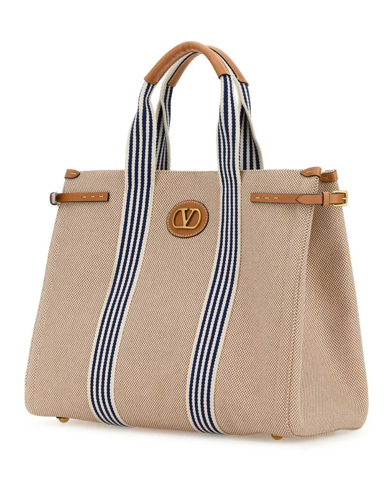 Valentino Garavani Men's Two-Tone Canvas Antibes Shopping Bag Naturaletobaccobiancobluenaturalcam Borse A Mano Beige