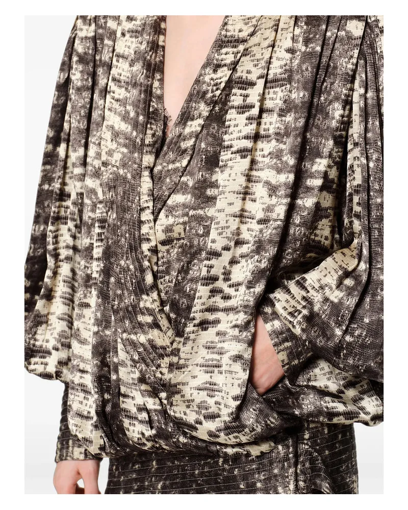 Isabel Marant Silk Abstract Print Wrap Dress — Brown Brown