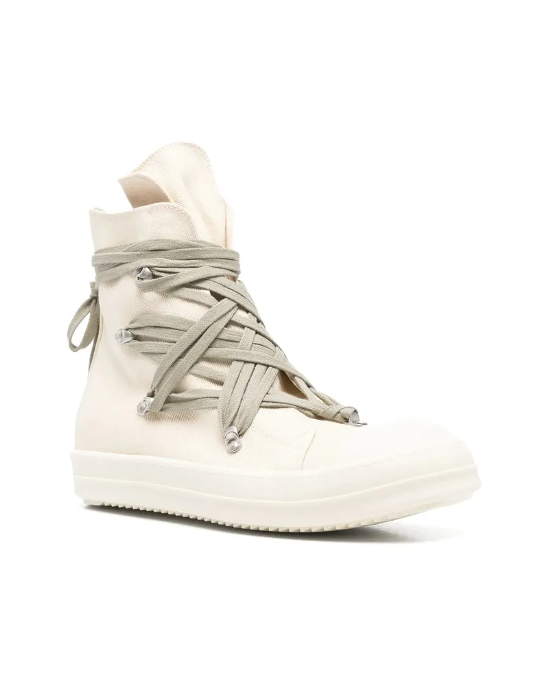 DRKSHDW by Rick Owens Pentagram Lace-Up Canvas High-Top Sneaker — White 