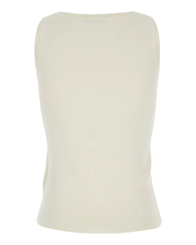 Max Mara Women White Sleeveless Top With Square Neck Viscose Tops White