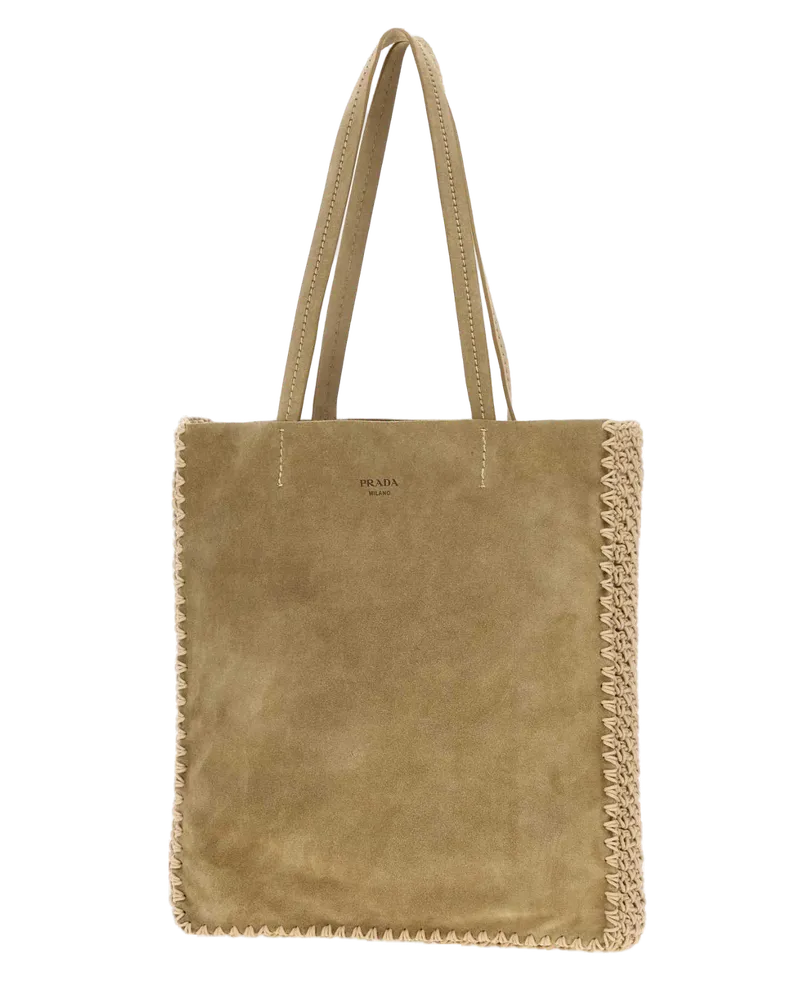 Prada Women's Khaki Suede Large Shopping Bag Deserto Calf Leather-Vi Borse A Mano Beige