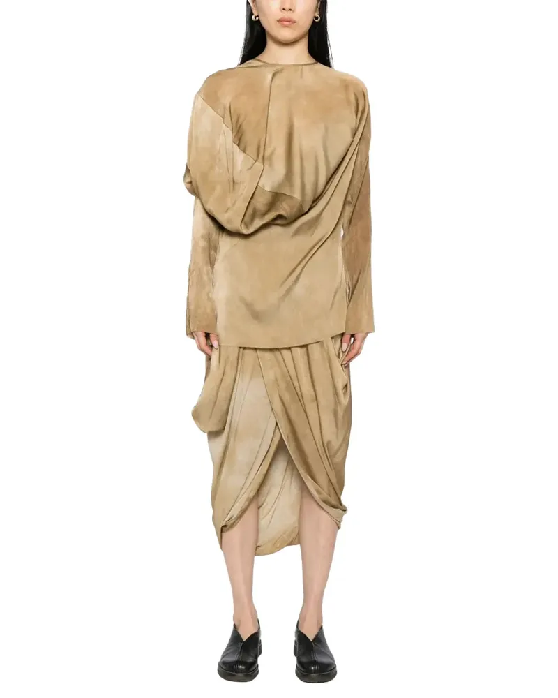 Uma Wang Draped Silk Blouse — Brown Brown