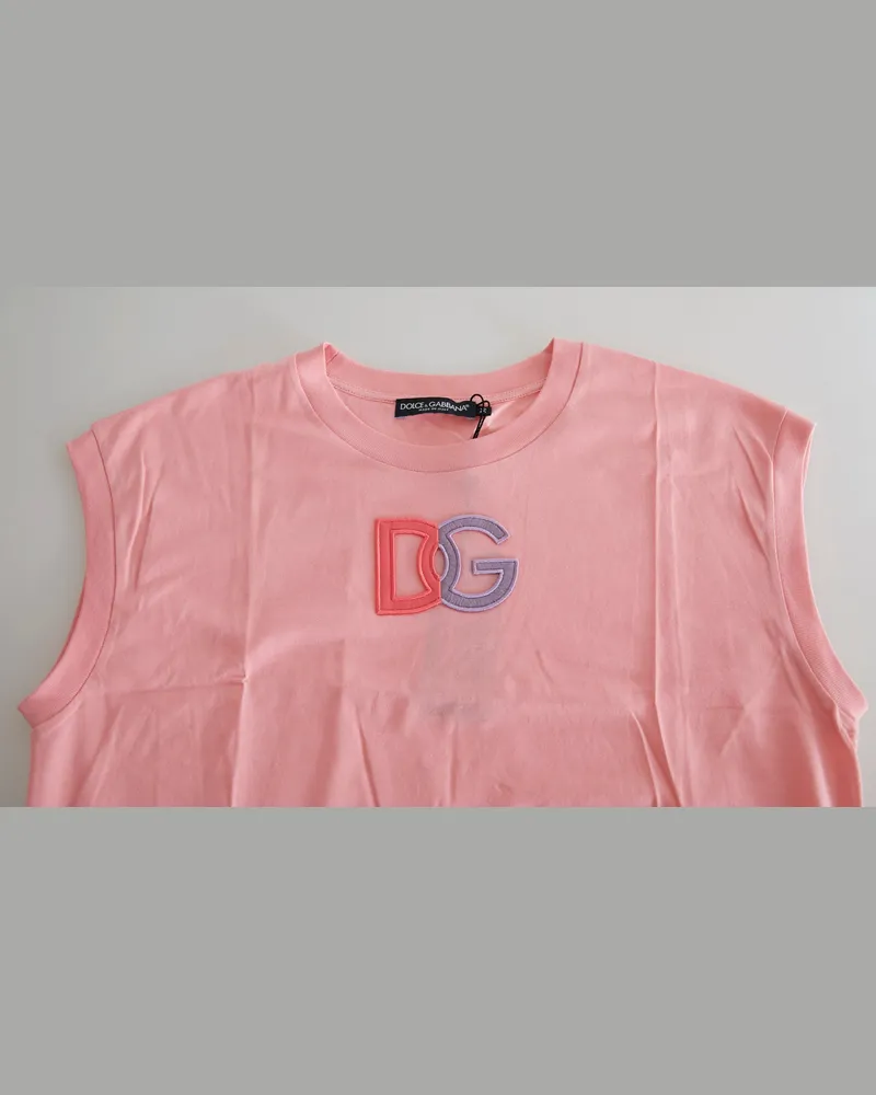 Dolce & Gabbana Women Pink Cotton Dg Logo Crew Neck Tank T-Shirt Pink