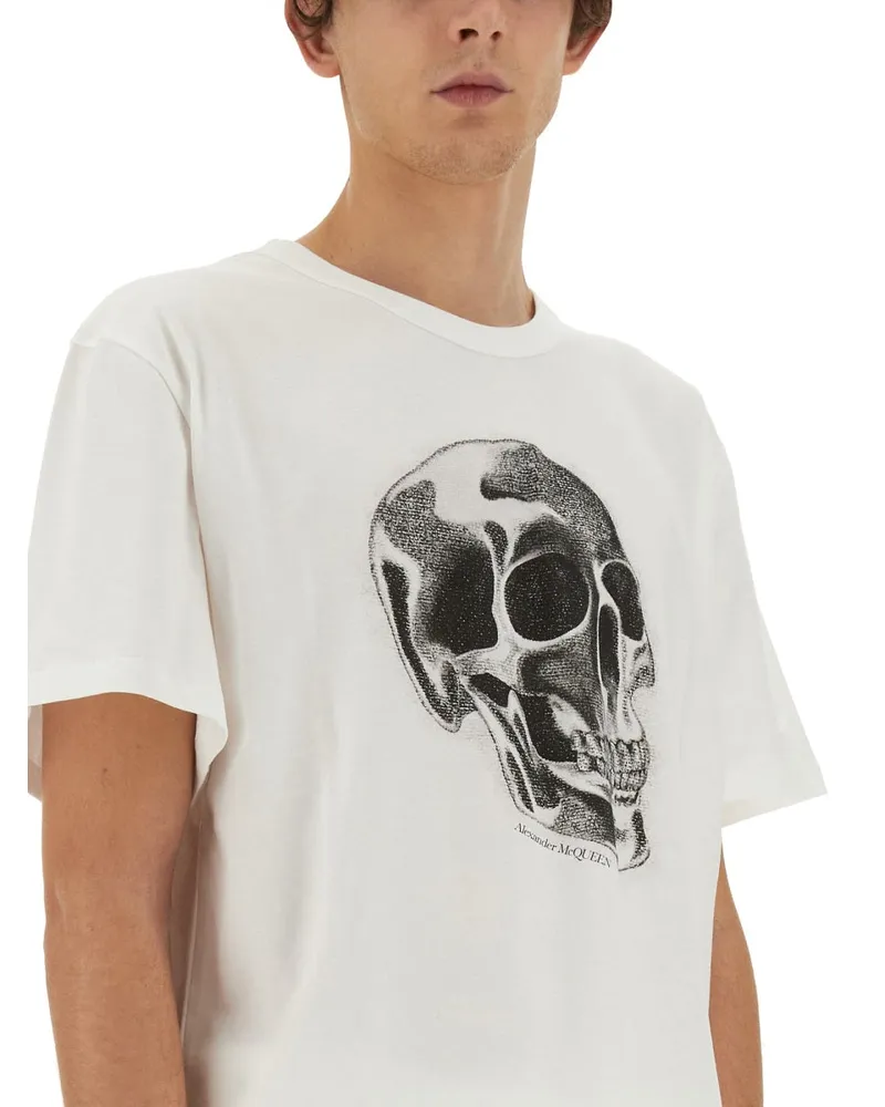 Alexander McQueen Skull Print Cotton T-Shirt — White White