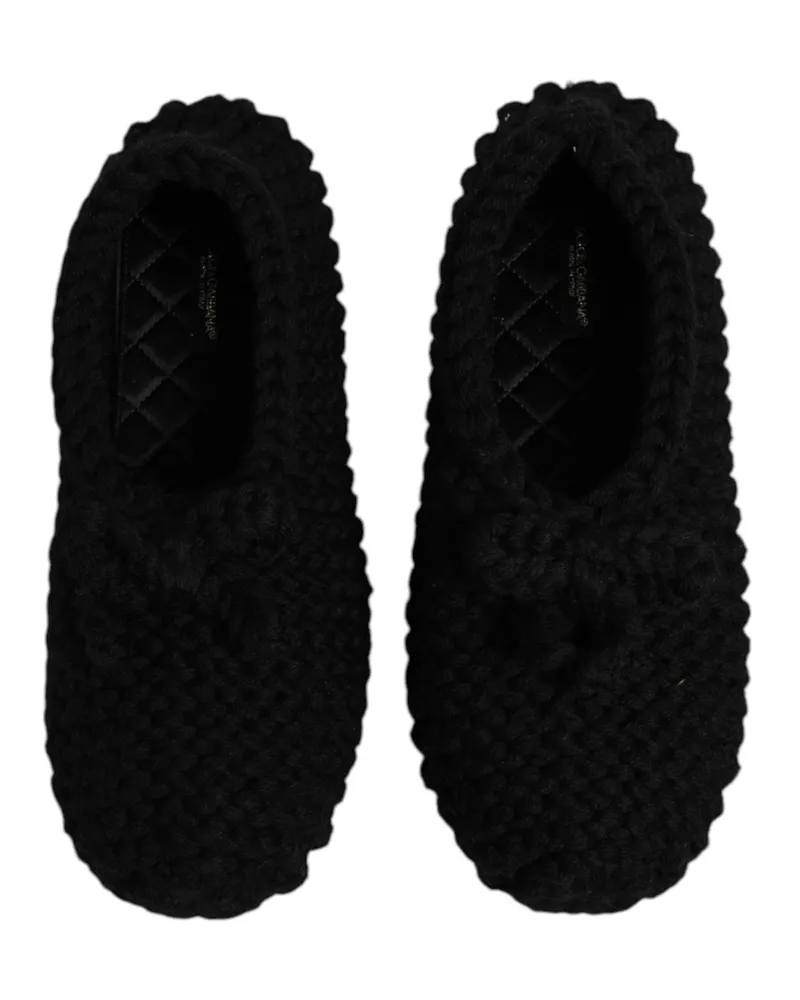 Dolce & Gabbana Women's Black Wool Slip On Flats Ballerina Shoes Black