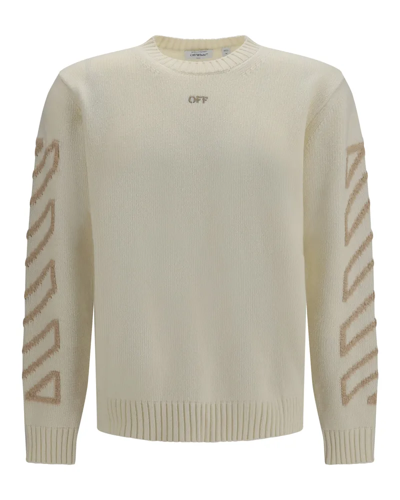 OFF-WHITE Men's Crewneck Sweater Arrow Fuzzy Cream Wool (ovis Aries Cream
