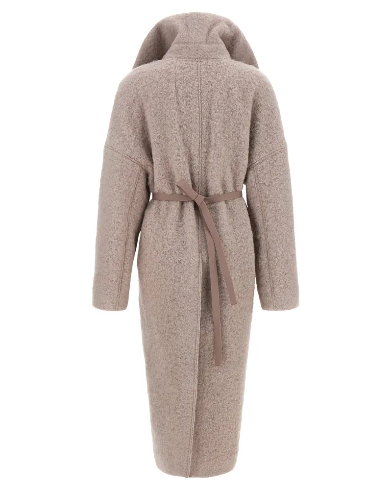 Rick Owens Dracucollar Belted Coat — Beige Beige